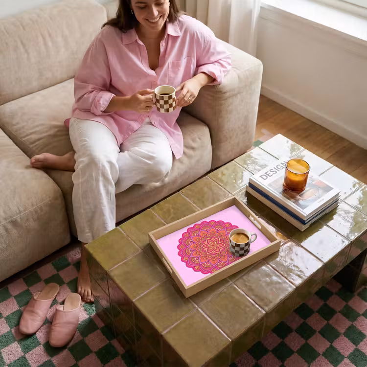 Bandeja - Mandala - Círculo - Espiritual - Oriental - Rosa — 4