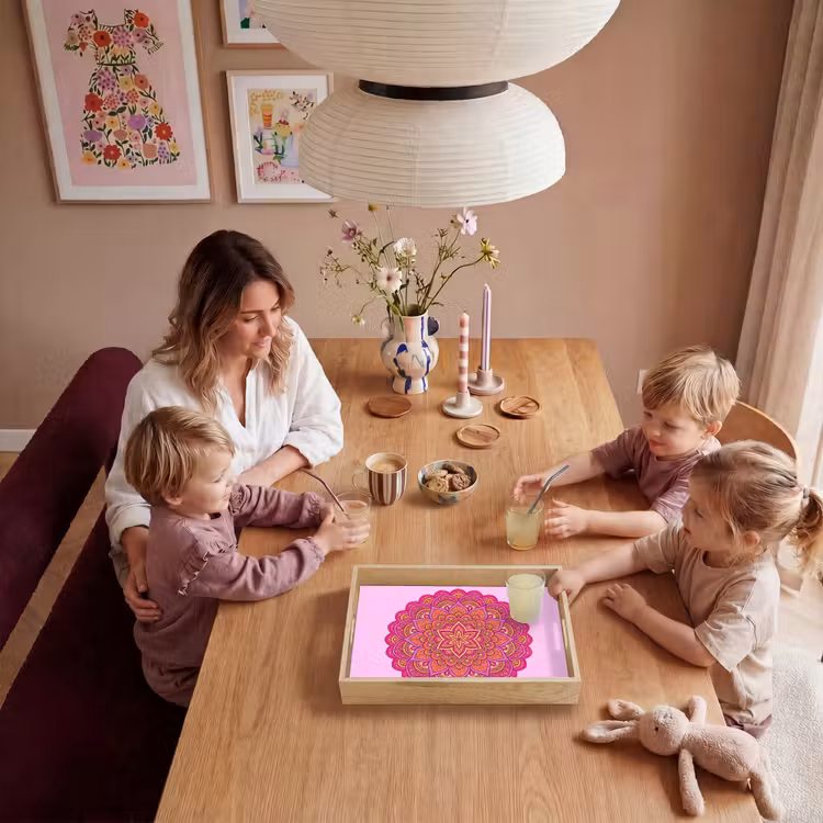 Bandeja - Mandala - Círculo - Espiritual - Oriental - Rosa — 5