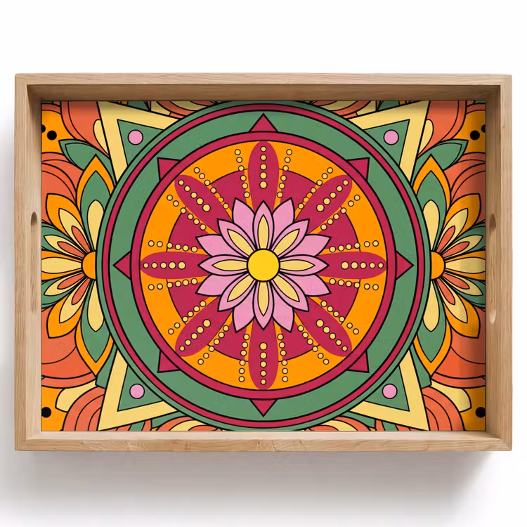 Bandeja - Mandala - Flores - Abstracto - Colorido — 1