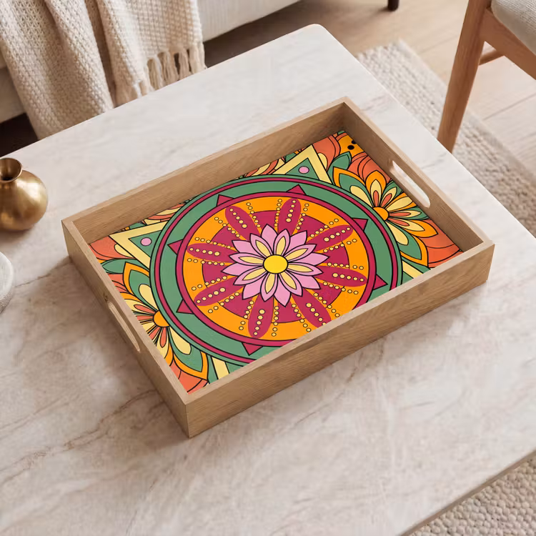 Bandeja - Mandala - Flores - Abstracto - Colorido — 2
