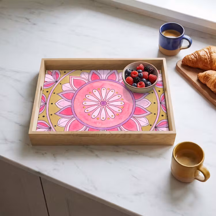 Bandeja - Mandala - Patrón - Arte - Acuarela - Rosa — 3