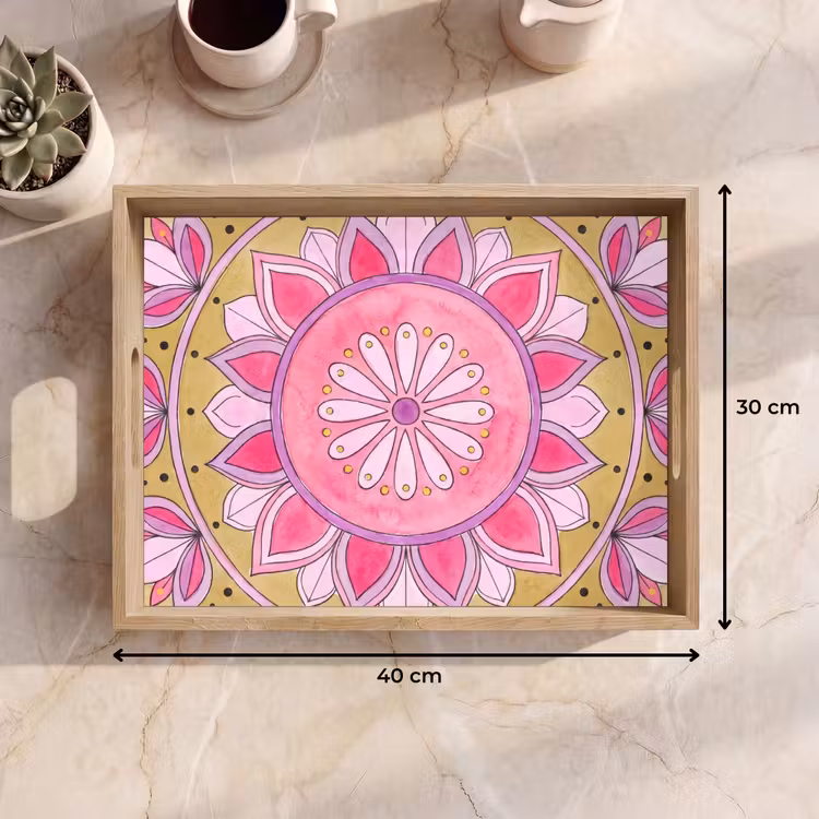 Bandeja - Mandala - Patrón - Arte - Acuarela - Rosa — 7