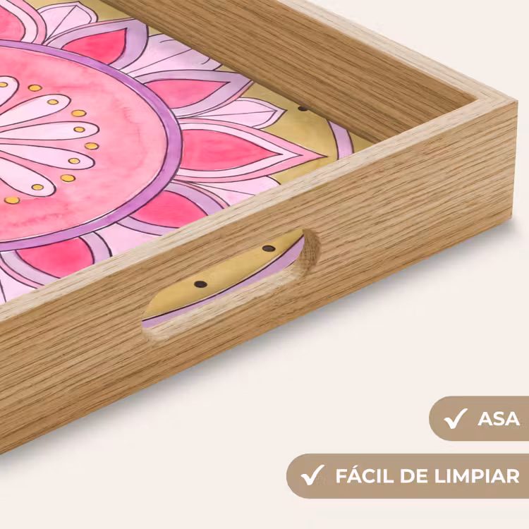 Bandeja - Mandala - Patrón - Arte - Acuarela - Rosa — 8