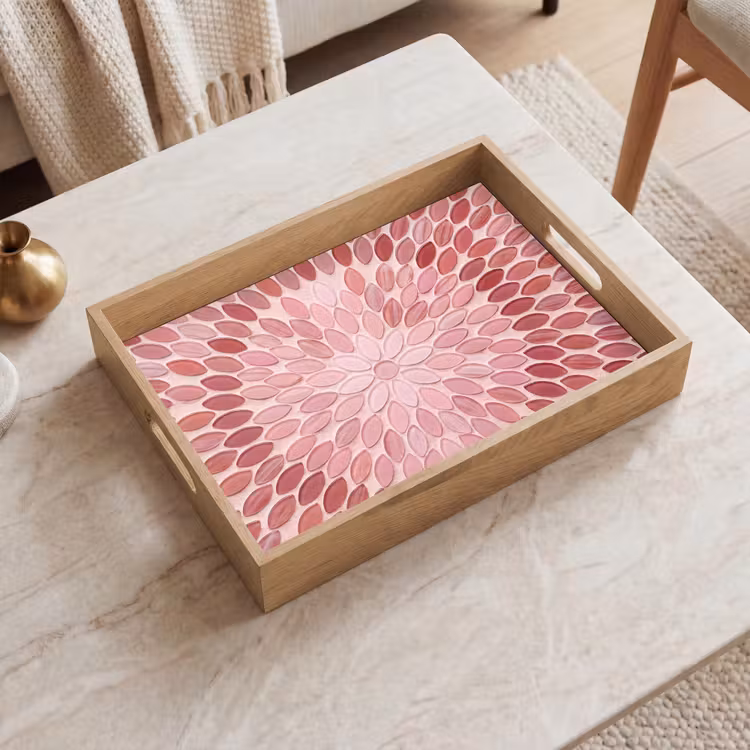 Bandeja - Motivo - Mosaico - Ovalado - Abstracto - Rosa — 2