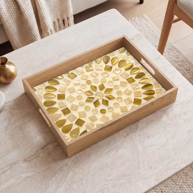 Bandeja - Patrón - Formas - Mosaico - Abstracto - Oro — 2