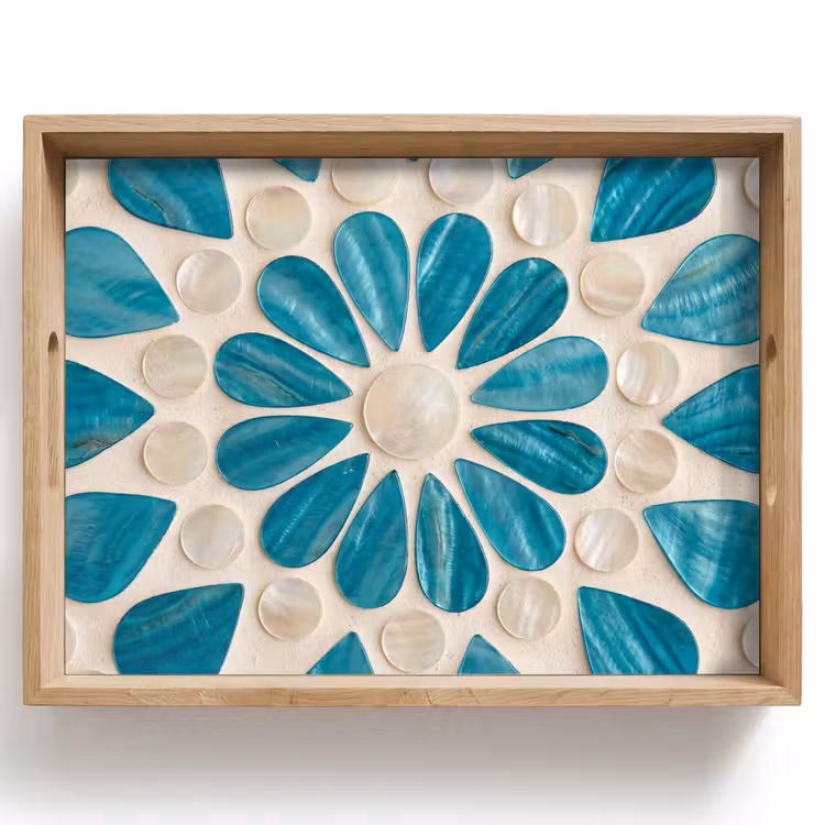 Bandeja - Patrón - Mosaico - Conchas - Abstracto - Turquesa — 1