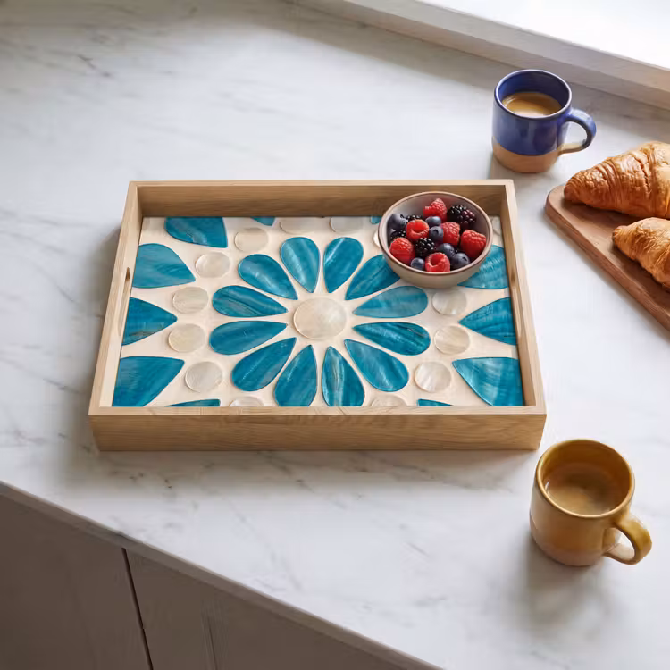 Bandeja - Patrón - Mosaico - Conchas - Abstracto - Turquesa — 3