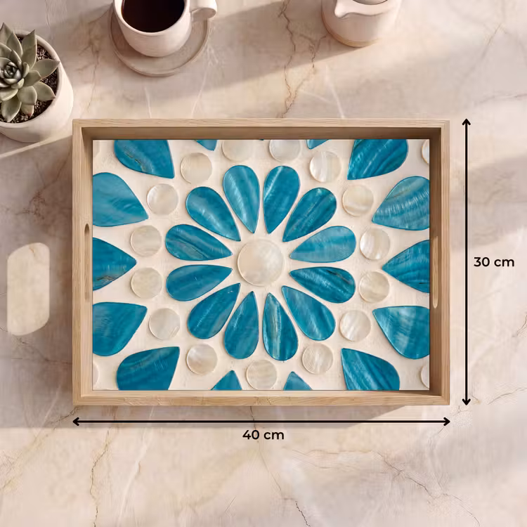 Bandeja - Patrón - Mosaico - Conchas - Abstracto - Turquesa — 7