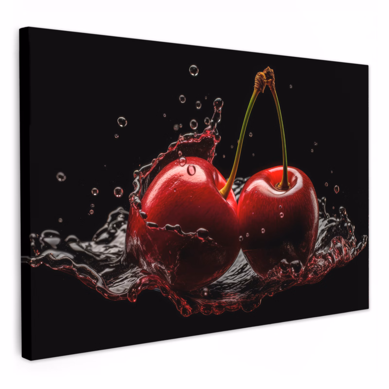 Lienzos decorativos - Cereza - Rojo - Fruta - Agua - Negro — 1