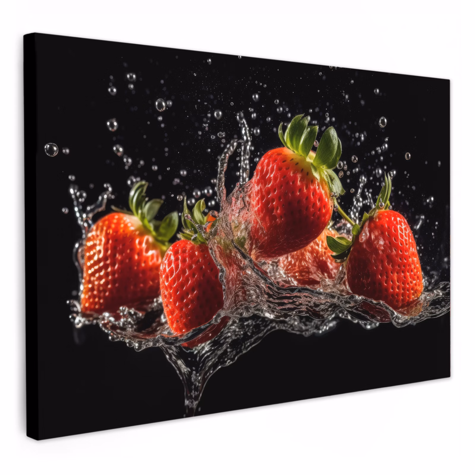Lienzos decorativos - Fresas - Fruta - Rojo - Agua - Negro — 1