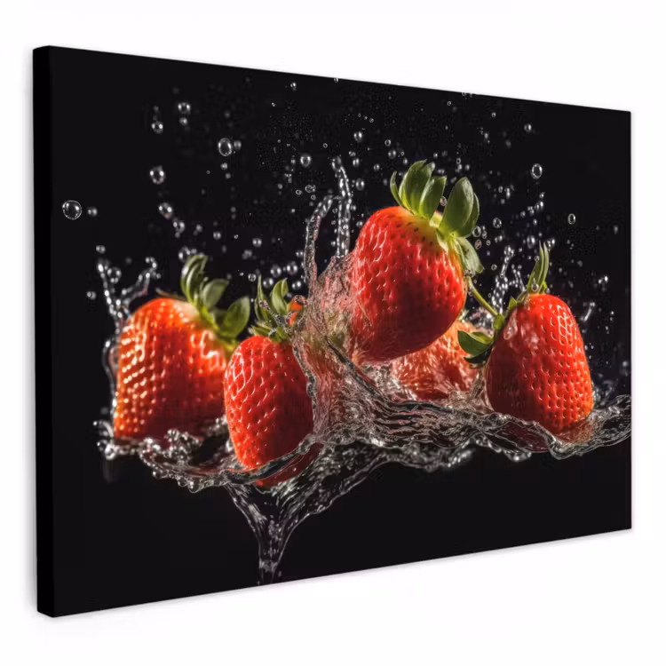 Lienzos decorativos - Fresas - Fruta - Rojo - Agua - Negro — 1