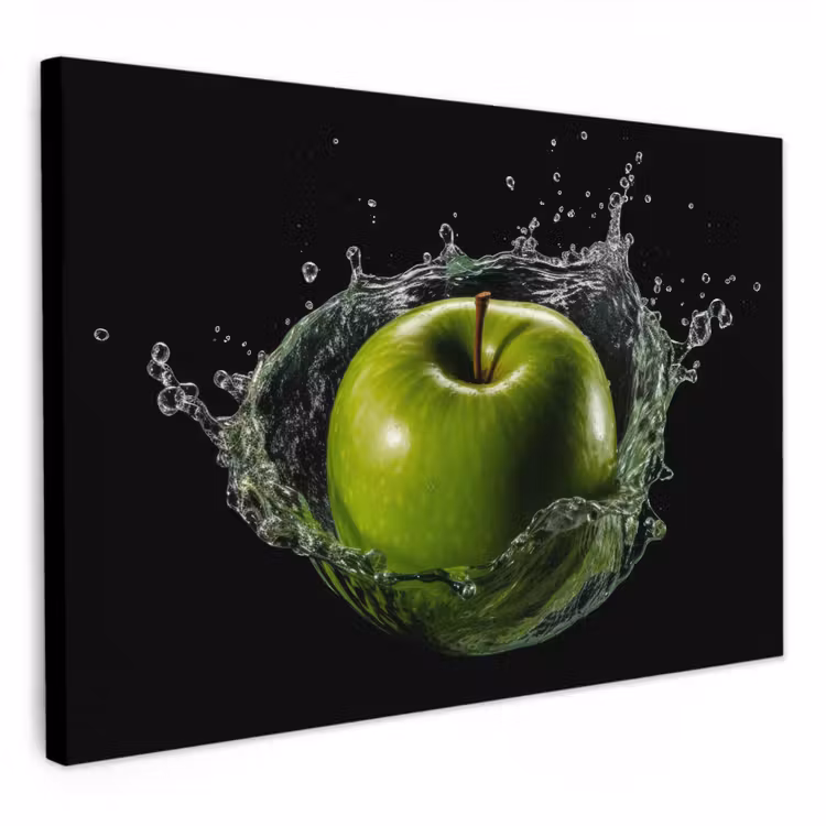 Lienzos decorativos - Manzana - Verde - Fruta - Agua - Negro — 1