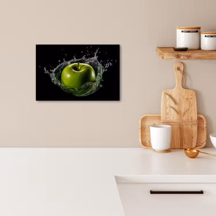 Lienzos decorativos - Manzana - Verde - Fruta - Agua - Negro — 2