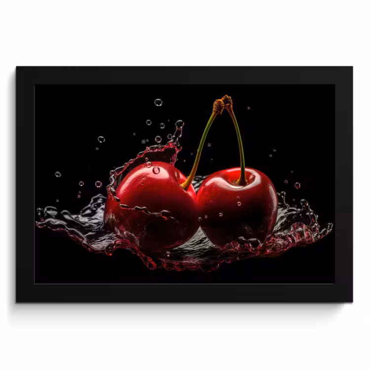 Cuadros enmarcados - Cereza - Rojo - Fruta - Agua - Negro — 1