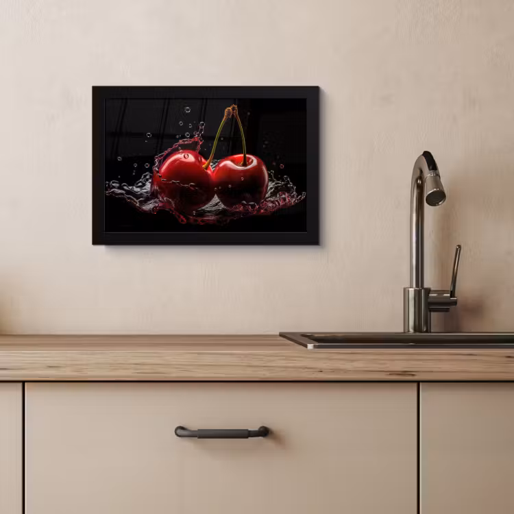 Cuadros enmarcados - Cereza - Rojo - Fruta - Agua - Negro — 4