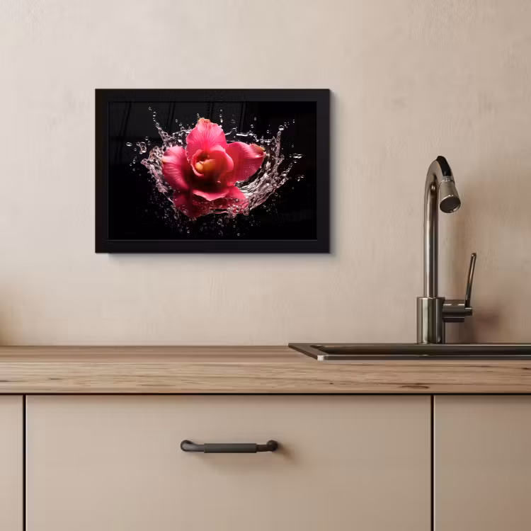 Cuadros enmarcados - Flores - Rosa - Agua - Negro - Botánico - Naturaleza — 4