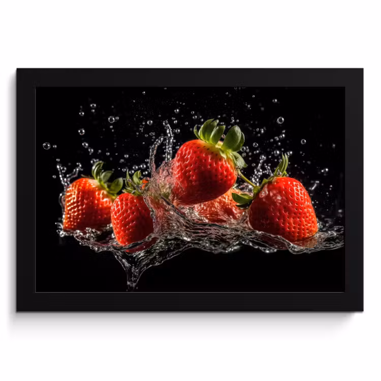 Cuadros enmarcados - Fresas - Fruta - Rojo - Agua - Negro — 1