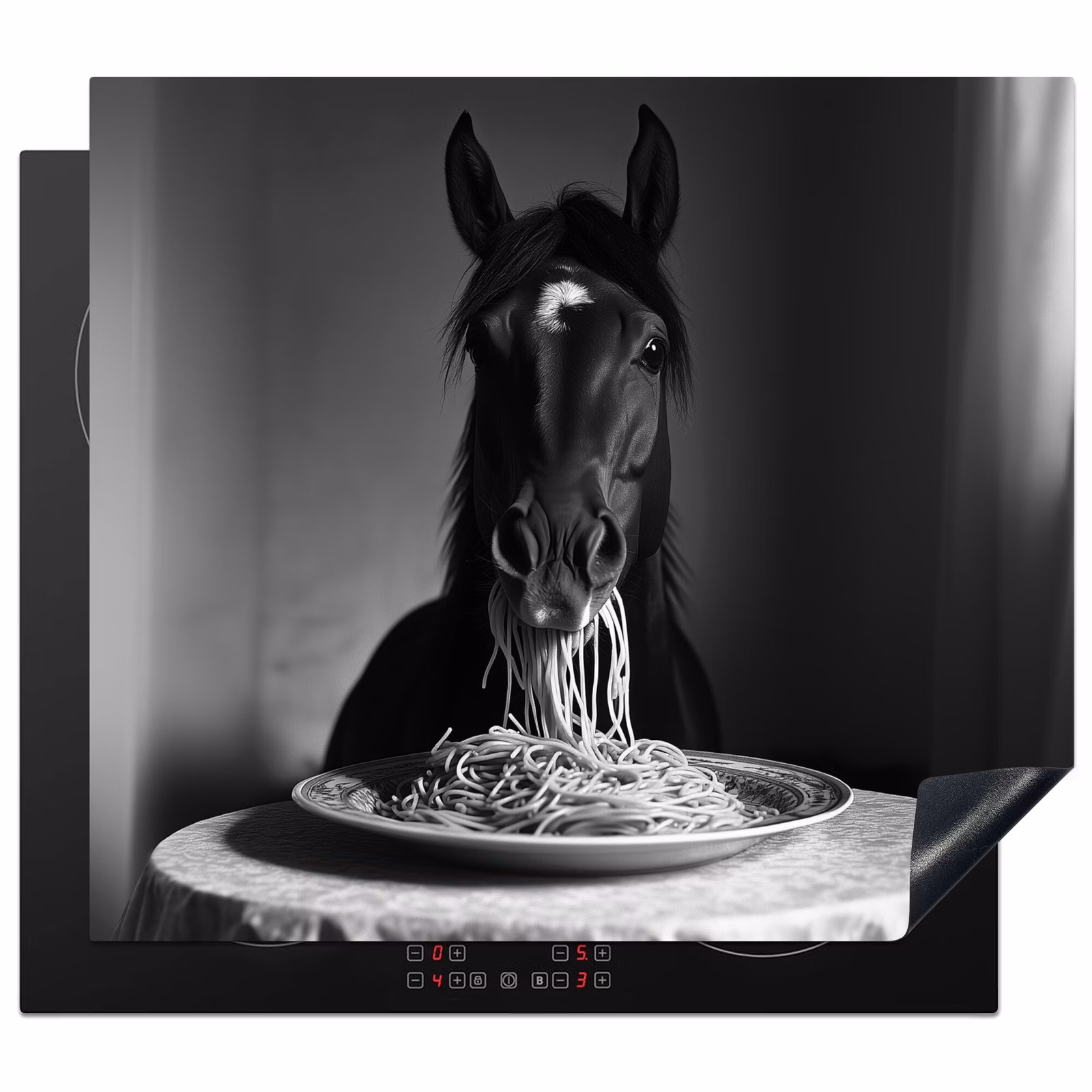 Protector de inducción - Cavallo - Piatto - Pasta - Tovaglia - Bianco e nero - Animali — 1