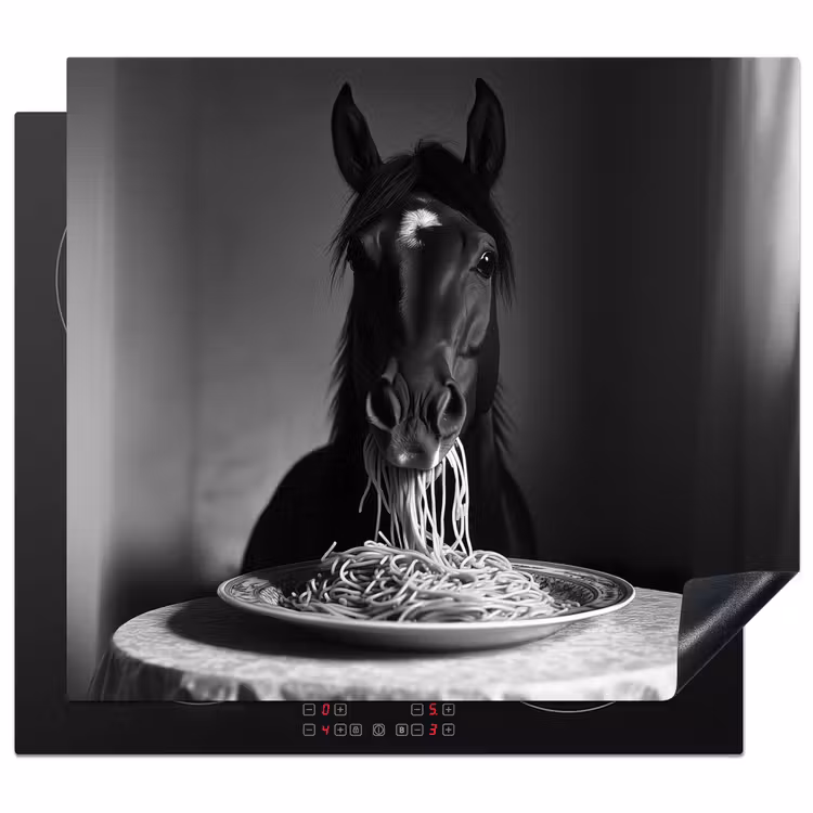 Protector de inducción - Cavallo - Piatto - Pasta - Tovaglia - Bianco e nero - Animali — 1