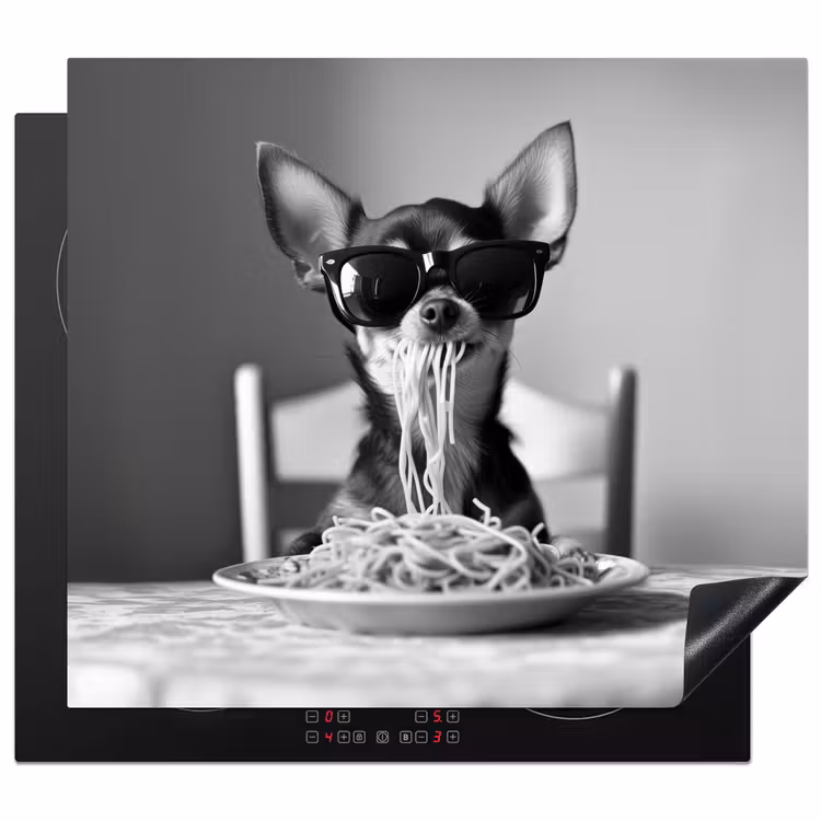 Protector de inducción - Chihuahua - Cane - Occhiali da sole - Umoristico - Nero - Bianco - Spaghetti — 1