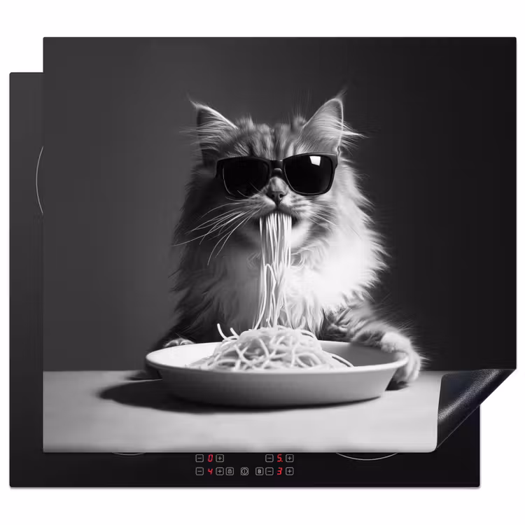 Protector de inducción - Gatto a pelo lungo - Occhiali da sole - Spaghetti - Umorismo - Nero - bianco — 1