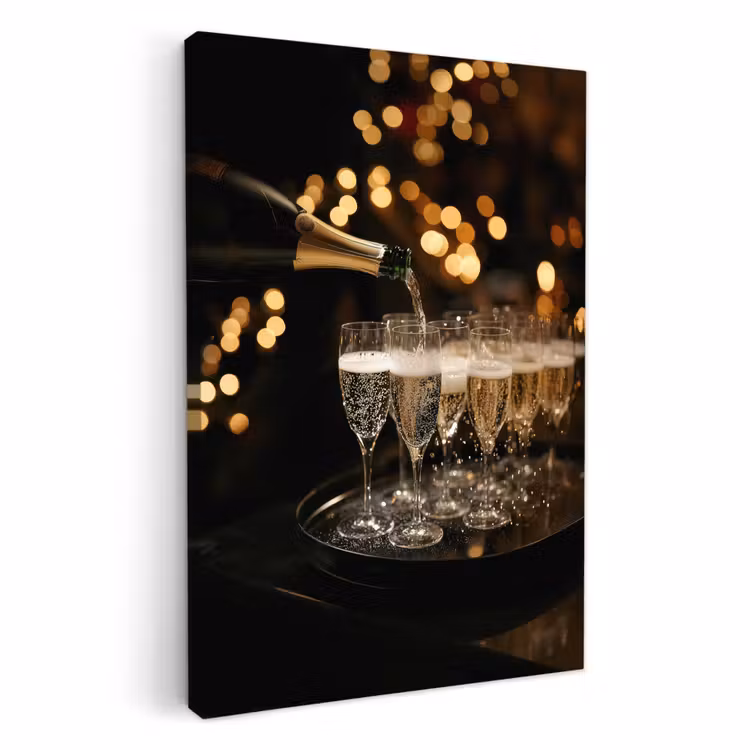Lienzos decorativos - Luces - Champán - Bandeja - Copas — 2