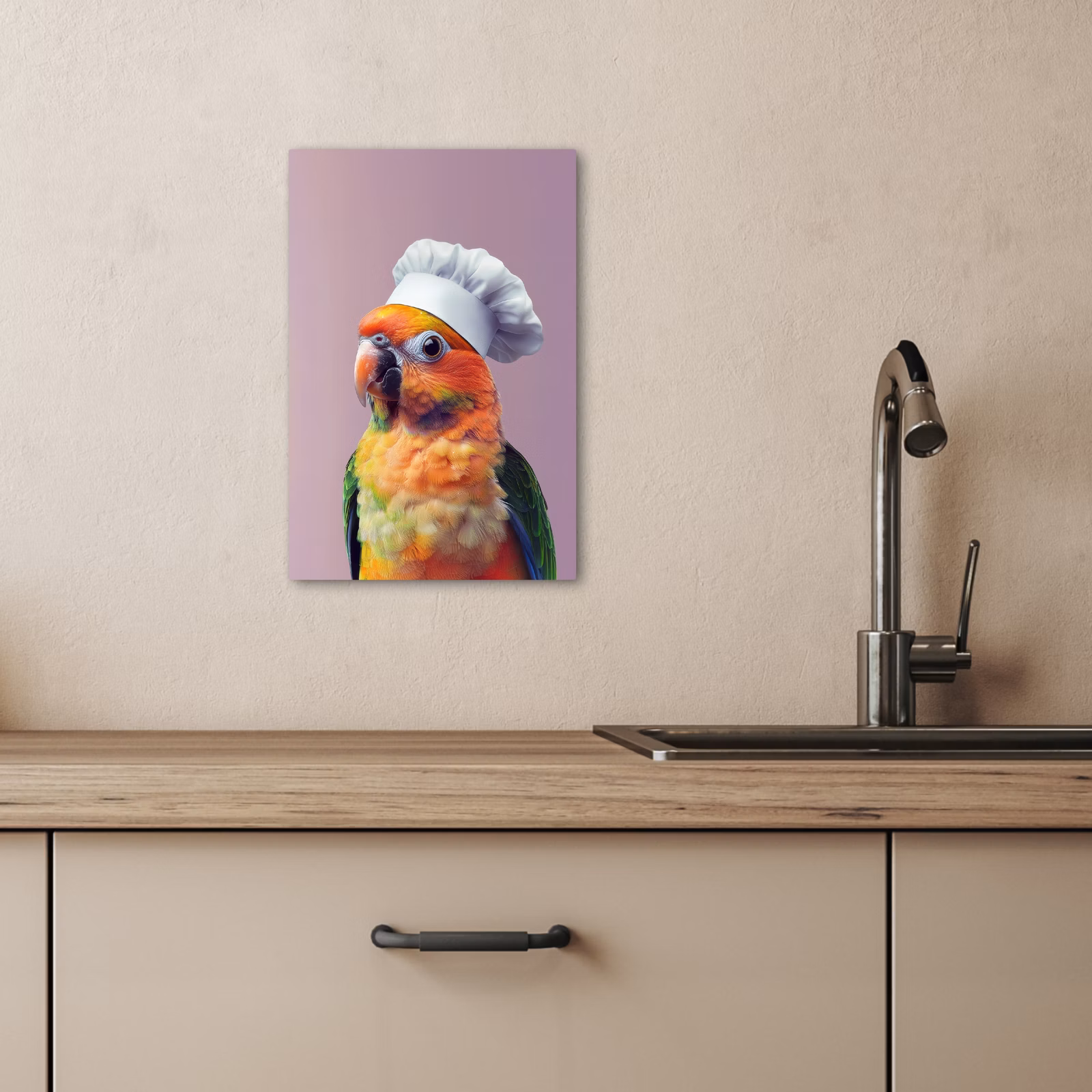 Lienzos decorativos - Loro - Gorro de cocinero - Curioso - Ave — 1
