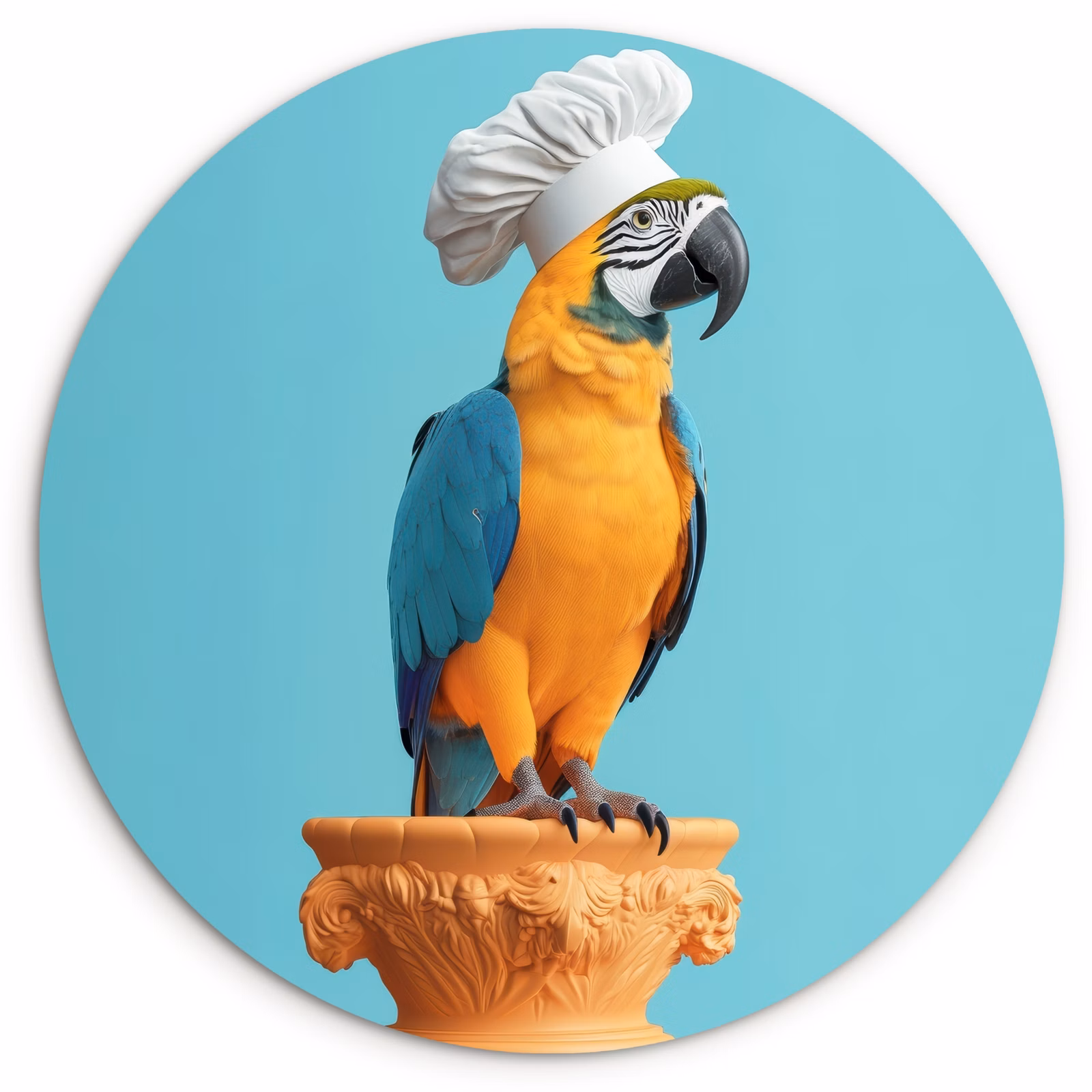 Cuadro redondo - Loro - Gorro de cocinero - Divertido - Pájaro — 1