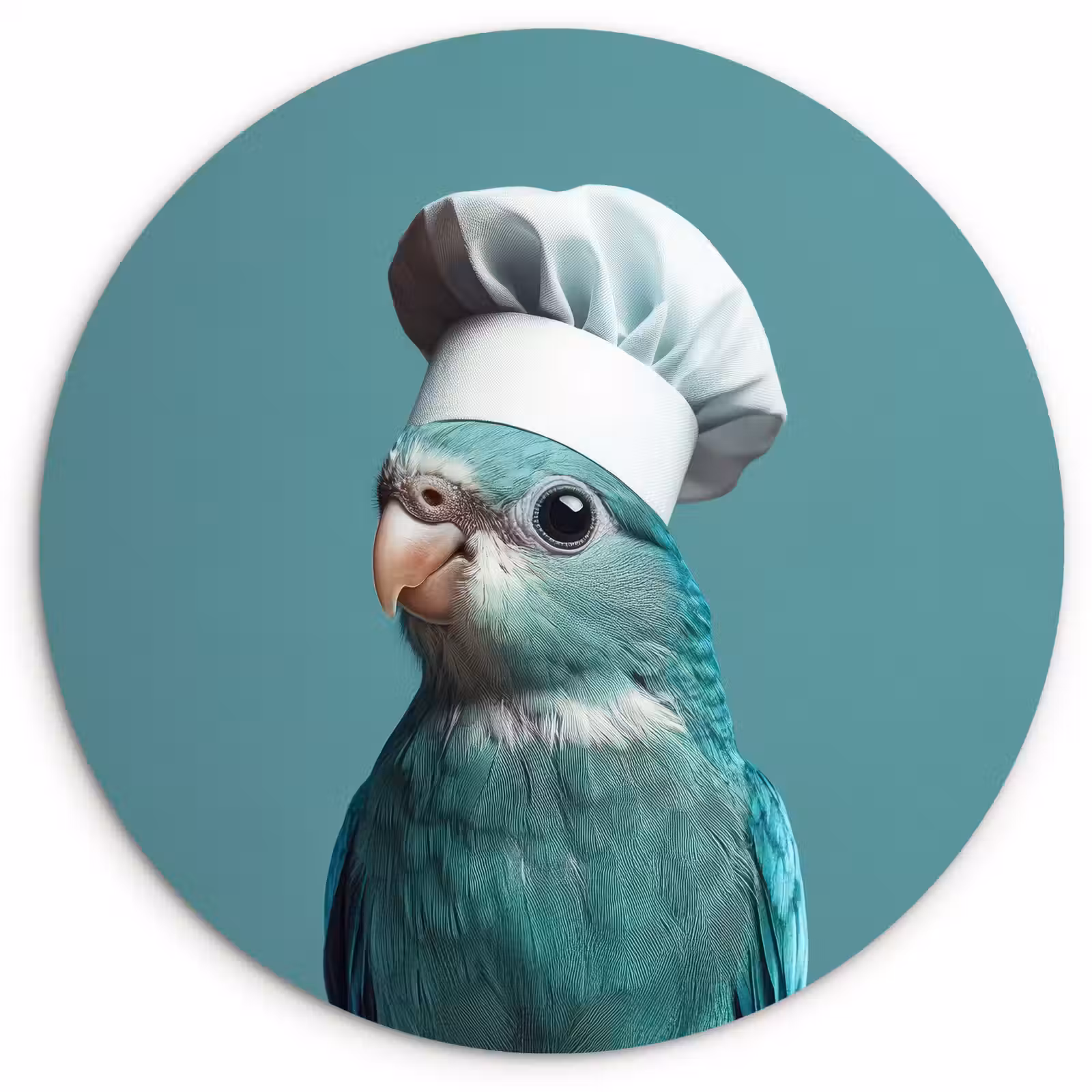 Cuadro redondo - Periquito - Pájaro - Gorro de cocinero - Lindo — 1