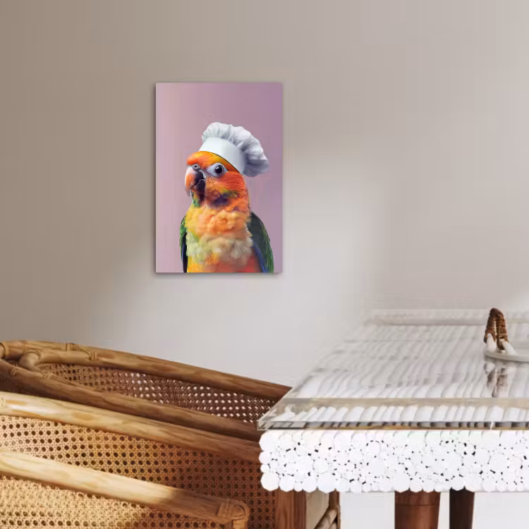 Lienzos decorativos - Loro - Gorro de cocinero - Curioso - Ave — 2