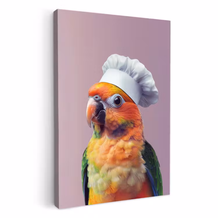 Lienzos decorativos - Loro - Gorro de cocinero - Curioso - Ave — 4