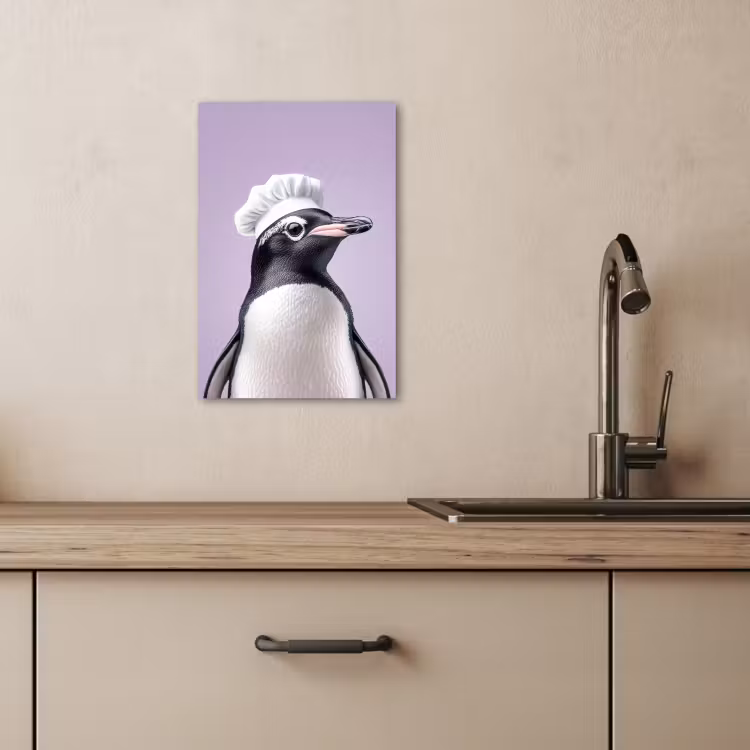 Lienzos decorativos - Pingüino - Gorro de cocinero - Tierno - Morado — 1