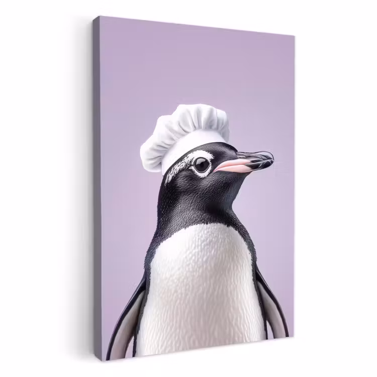 Lienzos decorativos - Pingüino - Gorro de cocinero - Tierno - Morado — 3