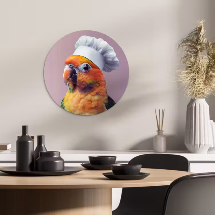 Cuadro redondo - Loro - Gorro de cocinero - Curioso - Pájaro — 3