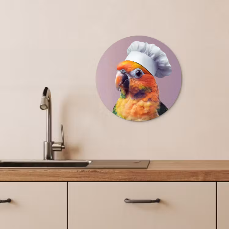 Cuadro redondo - Loro - Gorro de cocinero - Curioso - Pájaro — 4