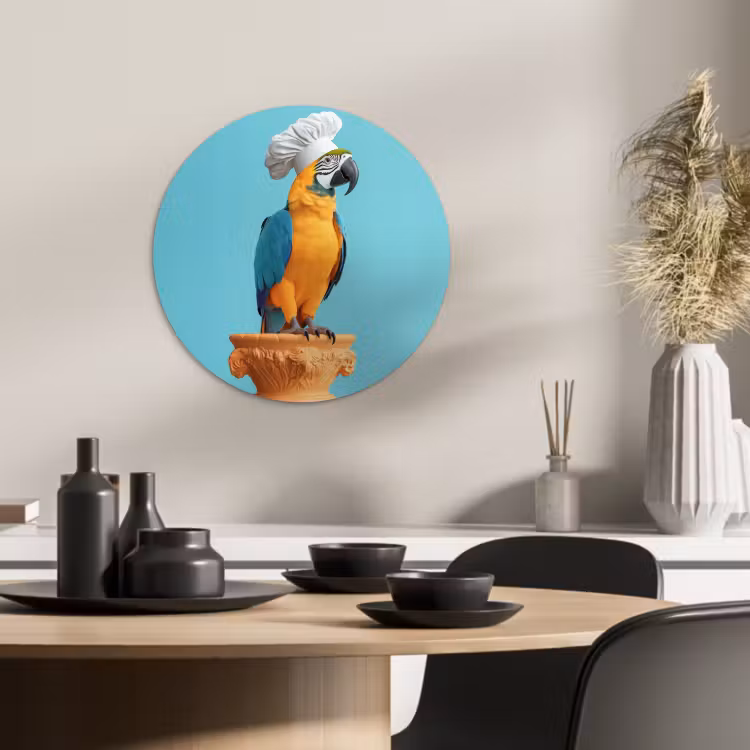 Cuadro redondo - Loro - Gorro de cocinero - Divertido - Pájaro — 2