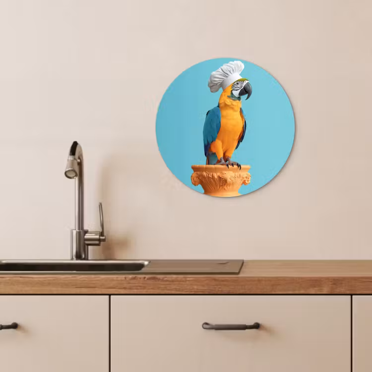 Cuadro redondo - Loro - Gorro de cocinero - Divertido - Pájaro — 3
