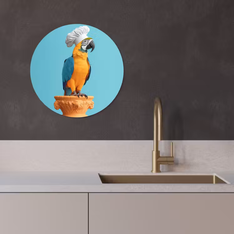 Cuadro redondo - Loro - Gorro de cocinero - Divertido - Pájaro — 4