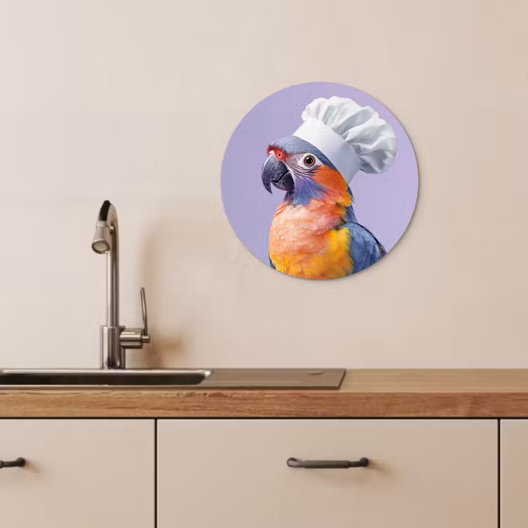 Cuadro redondo - Loro - Gorro de cocinero - Morado - Lindo — 2