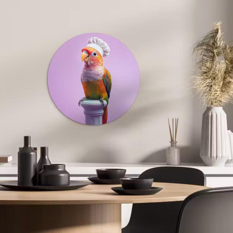 Cuadro redondo - Loro - Gorro de cocinero - Pilar - Pájaro — 2