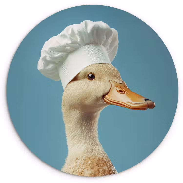 Cuadro redondo - Pato - Gorro de cocinero - Lindo - Pájaro — 1
