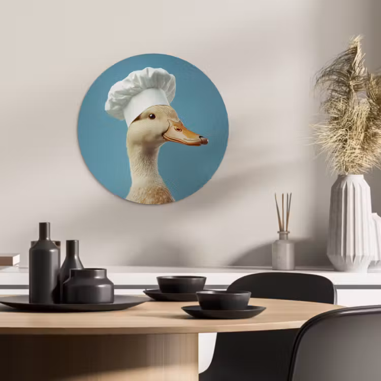 Cuadro redondo - Pato - Gorro de cocinero - Lindo - Pájaro — 2