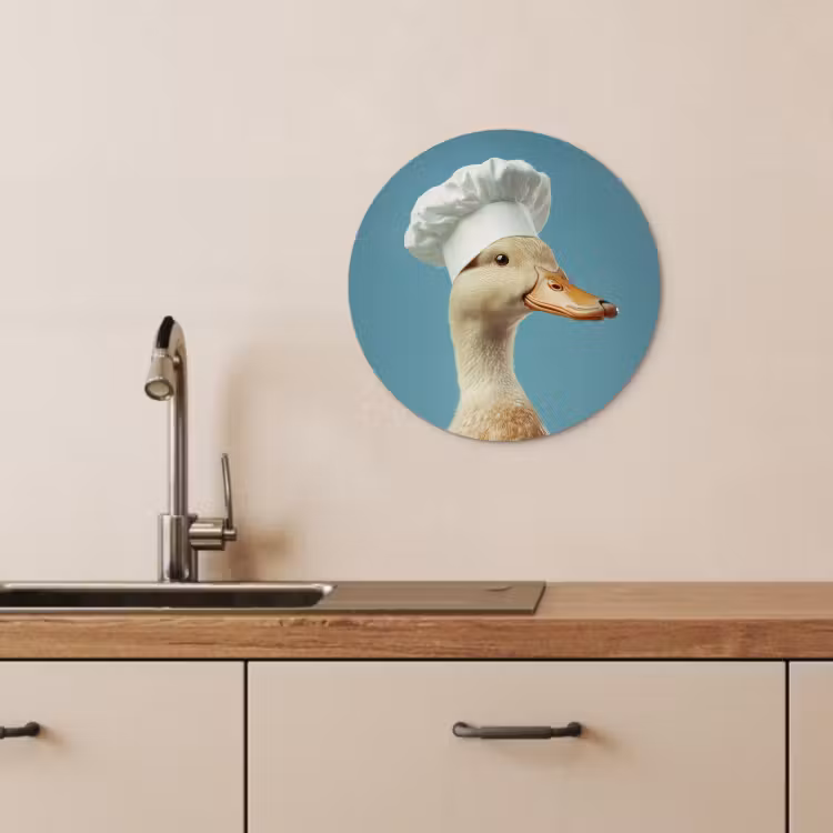 Cuadro redondo - Pato - Gorro de cocinero - Lindo - Pájaro — 3