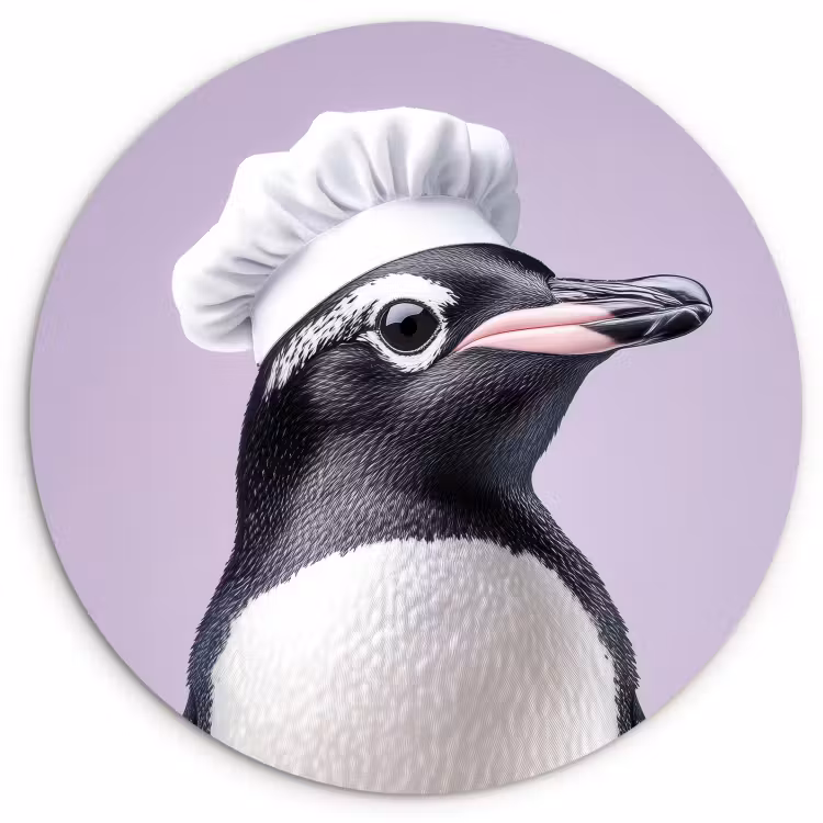 Cuadro redondo - Penguin - Gorro de cocinero - Dulce - Morado — 1