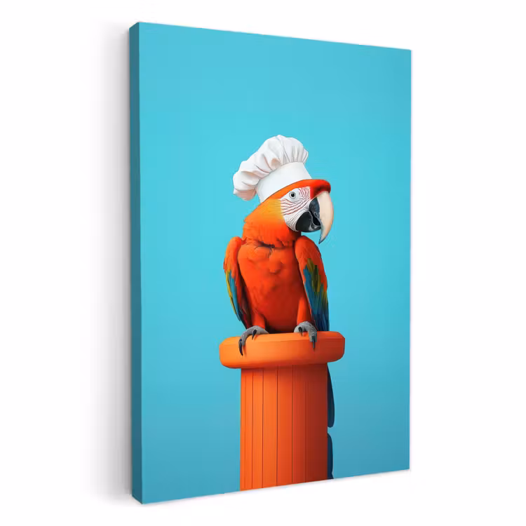 Lienzos decorativos - Guacamayo - Gorro de cocinero - Pedestal - Divertido — 4