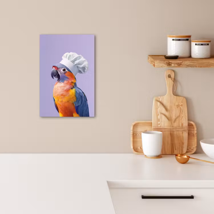 Lienzos decorativos - Loro - Gorro de cocinero - Morado - Lindo — 4