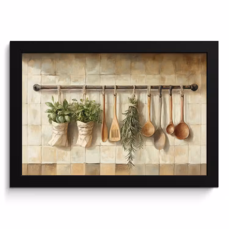 Cuadros enmarcados - Madera - Utensilios de cocina - Naturaleza muerta - Azulejos — 1