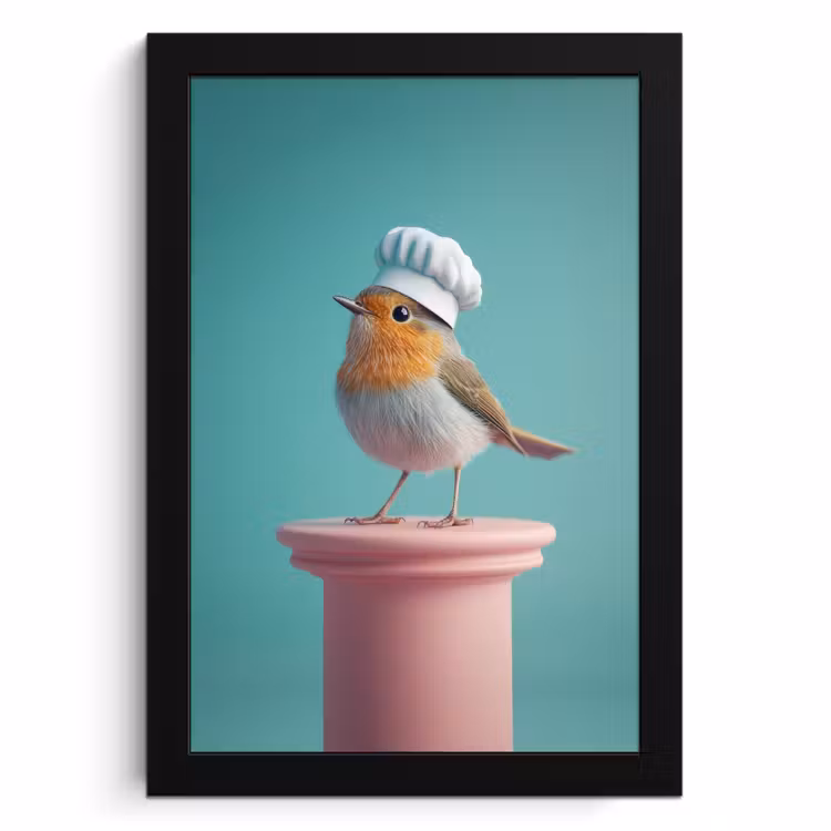 Cuadros enmarcados - Petirrojo - Ave - Gorro de cocinero - Pedestal — 1