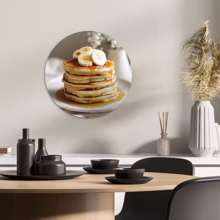 Cuadro redondo - Tortitas - Plátano - Sirope - Blanco - Beige — 1