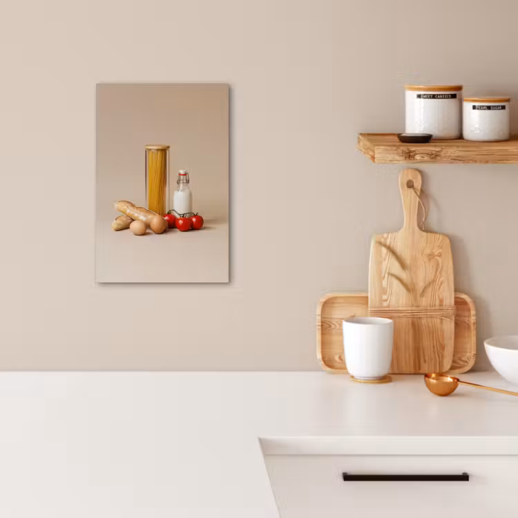 Lienzos decorativos - Espaguetis - Leche - Tomates - Huevos - Pan — 1